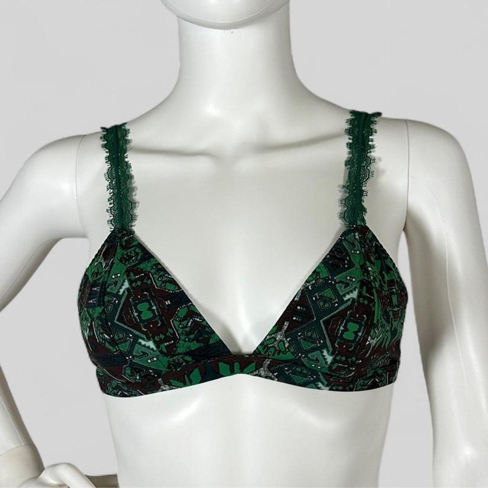 Intimately Free People Green Geometric Lace Trim Triangle‎ Bralette Size Medium